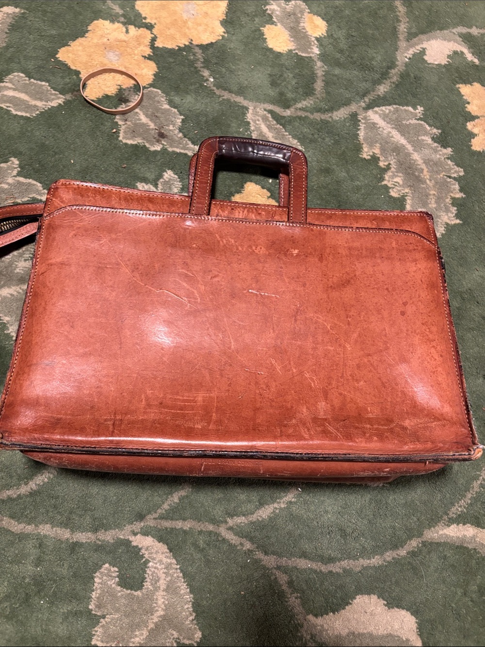 Men's Tan Leather Briefcase with Top Handle - Picture 9 of 16